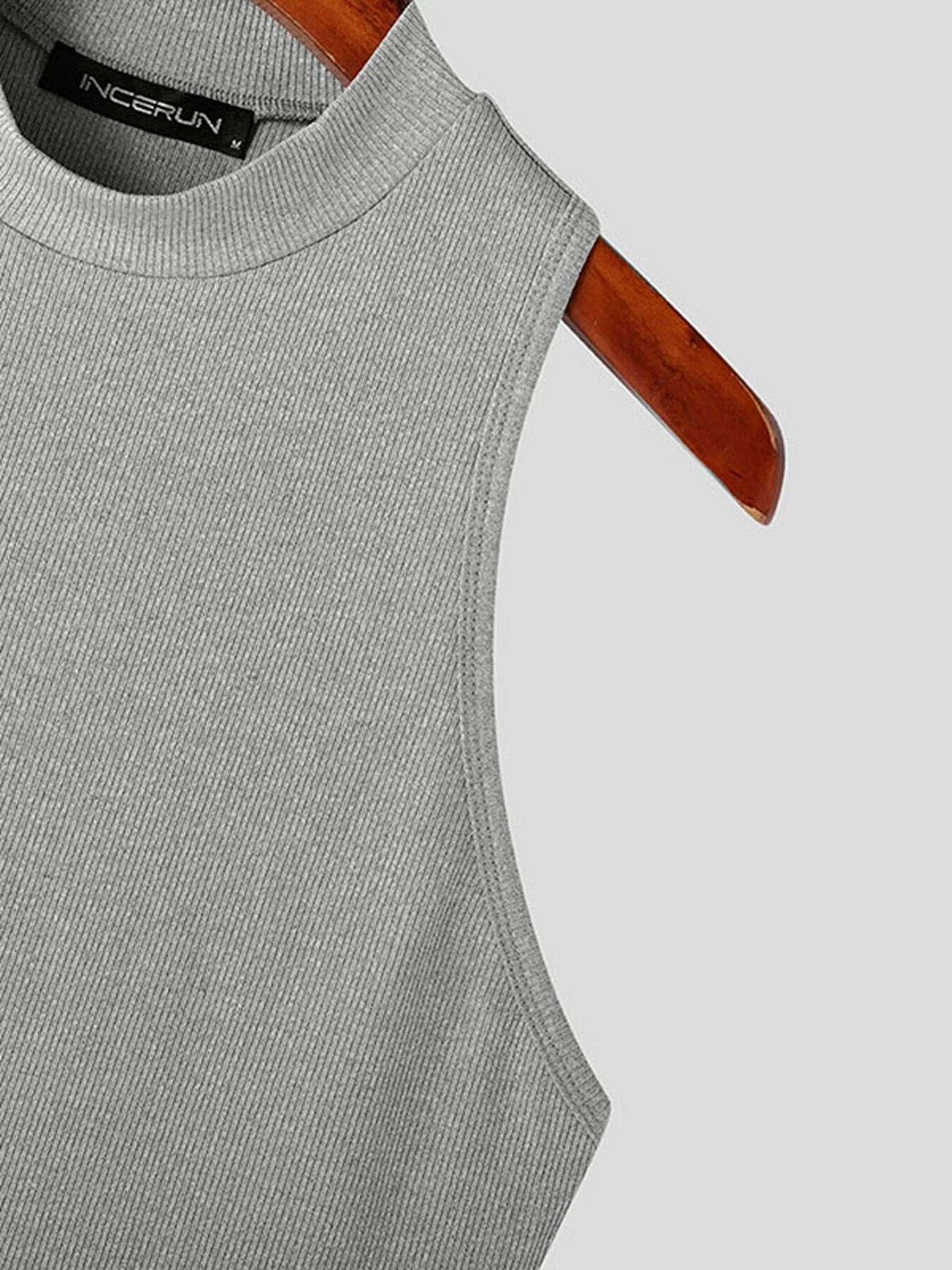 INCERUN Mens Fashion Solid Color Knitted Elastic Tank Top — view 6
