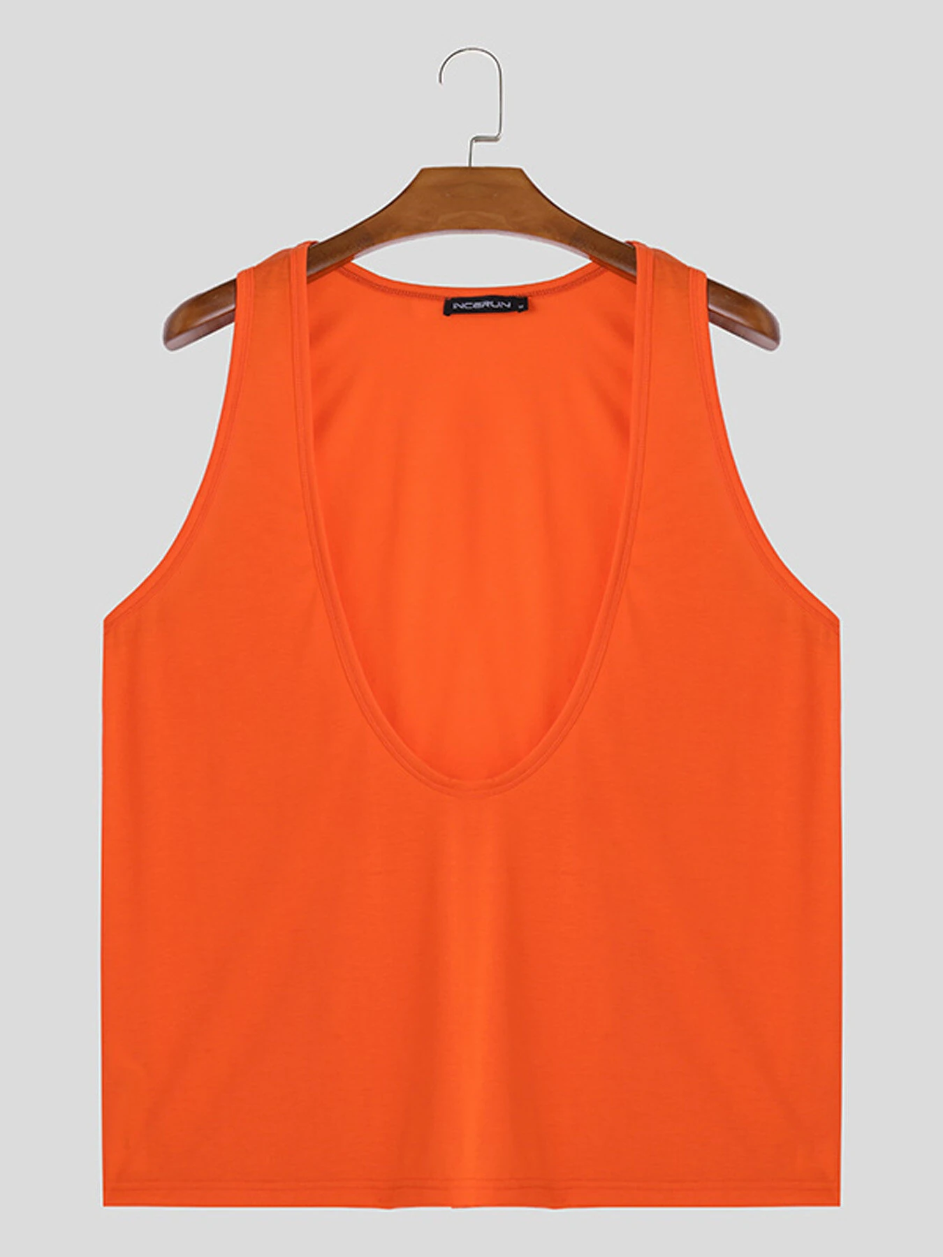 INCERUN Mens Fashion Solid Color U-shape Tank Top — view 4