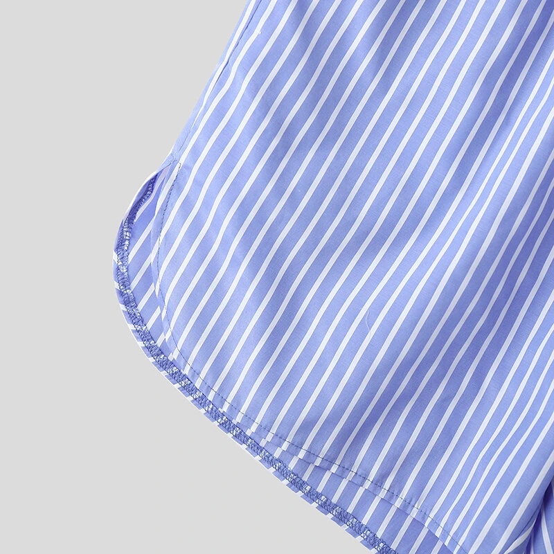 INCERUN Mens Fashion Striped Loose Two Pieces Outfit Comfortable Long Sleeve Shirt & Short Two-piece Suits — view 10