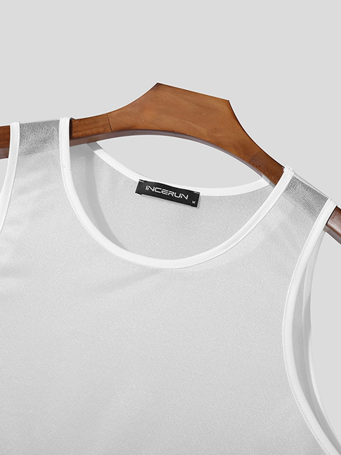 INCERUN Mens Fine Glittering Mesh Transparent Solid Color Tank Top — view 8