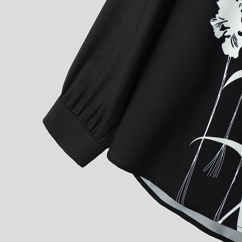 INCERUN Mens Floral Print Fringe Long-Sleeve Shirt Fashion Button Lapel Top for Male Loose Fit S-5XL — view 8