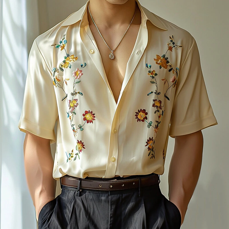 INCERUN Mens Floral Print Lapel Collar Short Sleeve Shirt Casual Daily Button Up Lapel Top FOR Men S-5XL — image 1