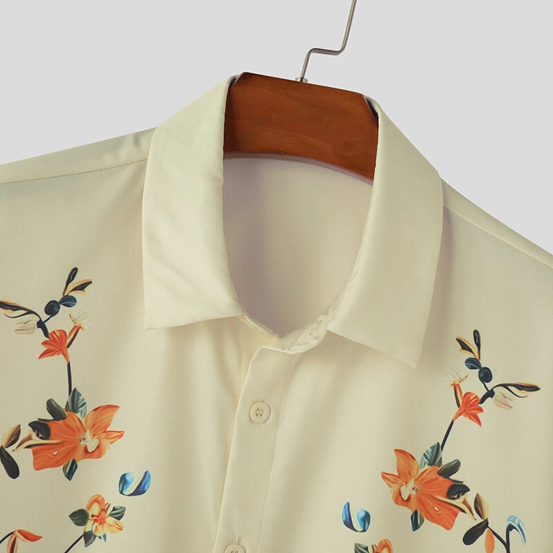 INCERUN Mens Floral Print Lapel Collar Short Sleeve Shirt Casual Daily Button Up Lapel Top FOR Men S-5XL — view 3