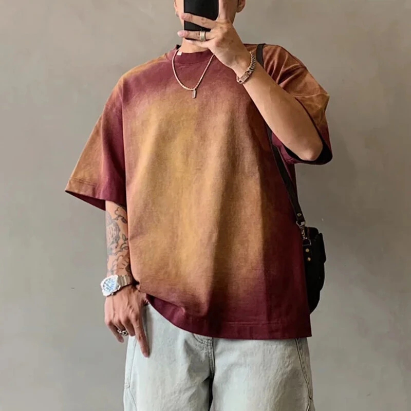INCERUN Mens Gradient Short-Sleeve T-Shirt Fashion Daily Comfortable Crew Neck Tshirt for Men — view 11