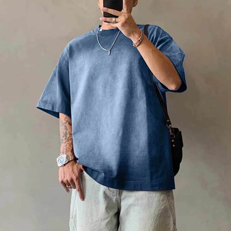 INCERUN Mens Gradient Short-Sleeve T-Shirt Fashion Daily Comfortable Crew Neck Tshirt for Men — view 2