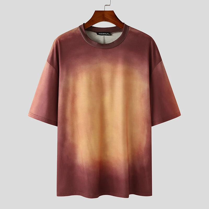 INCERUN Mens Gradient Short-Sleeve T-Shirt Fashion Daily Comfortable Crew Neck Tshirt for Men — view 4
