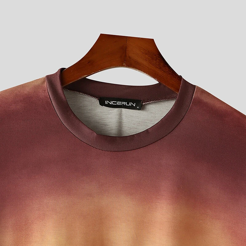 INCERUN Mens Gradient Short-Sleeve T-Shirt Fashion Daily Comfortable Crew Neck Tshirt for Men — view 5