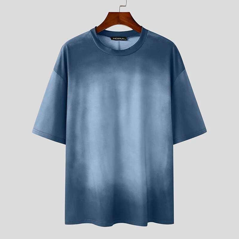 INCERUN Mens Gradient Short-Sleeve T-Shirt Fashion Daily Comfortable Crew Neck Tshirt for Men — view 8