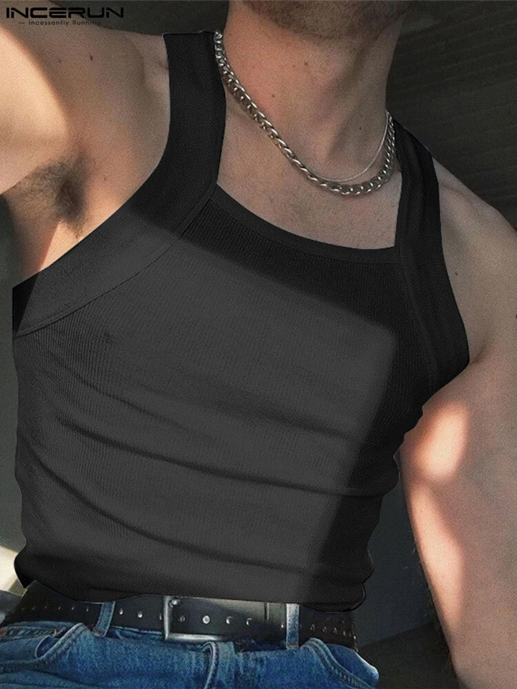 INCERUN Mens High Elastic Solid Color Casual Tank Top — view 2