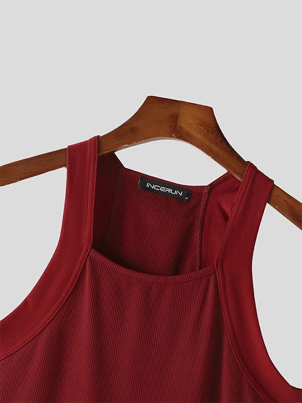 INCERUN Mens High Elastic Solid Color Casual Tank Top — view 7