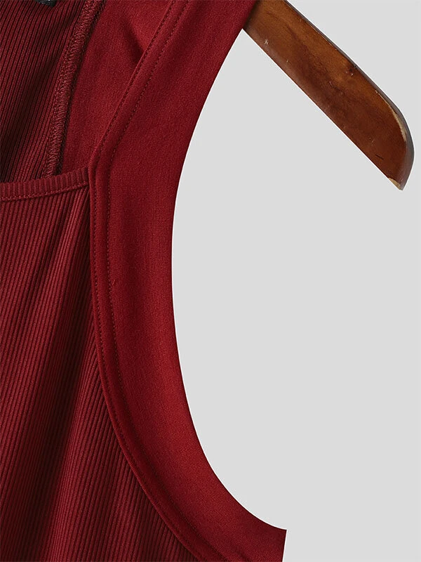 INCERUN Mens High Elastic Solid Color Casual Tank Top — view 8