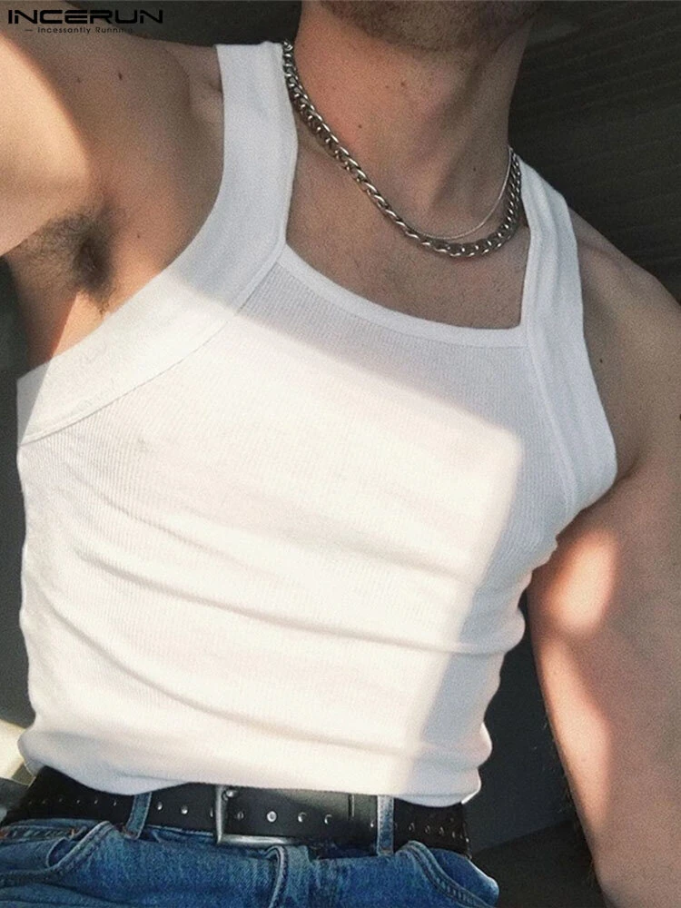 INCERUN Mens High Elastic Solid Color Casual Tank Top — view 9