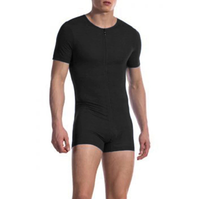 INCERUN Mens Jumpsuit Thin Stretch Comfort Zipper Short Sleeve One-piece Shorts Homewear for Men Large Size S-5XL — view 2