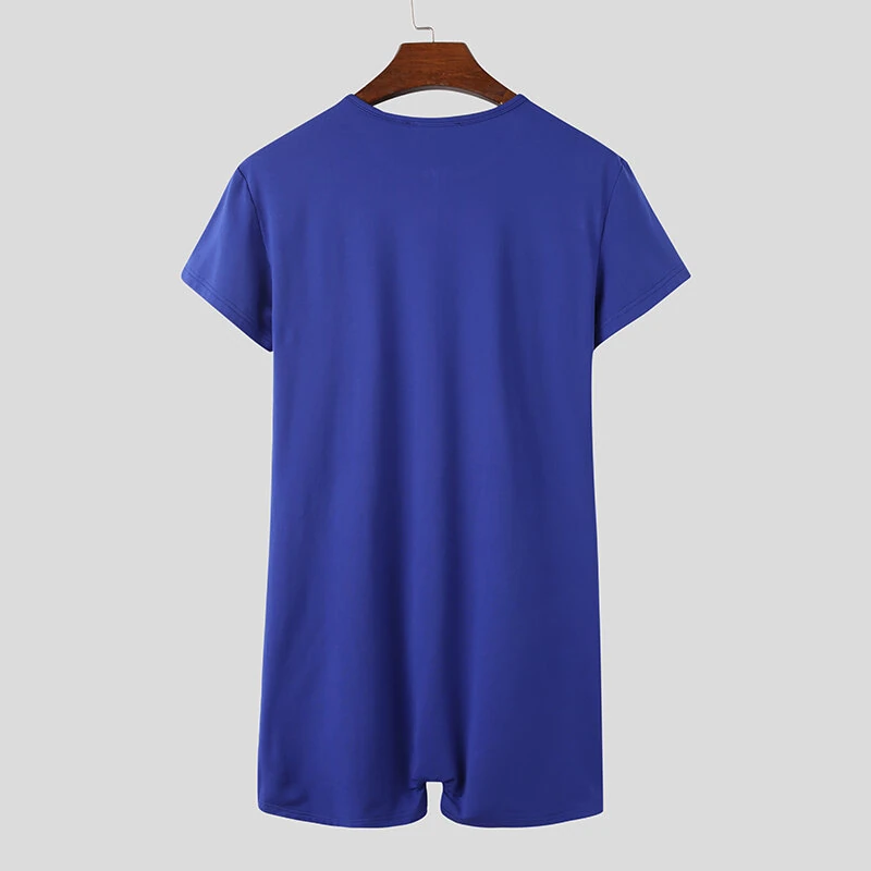 INCERUN Mens Jumpsuit Thin Stretch Comfort Zipper Short Sleeve One-piece Shorts Homewear for Men Large Size S-5XL — view 9