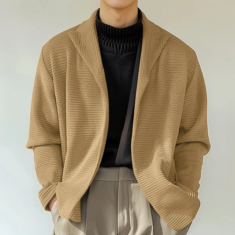 INCERUN Mens Knitted Polo Collar Long Sleeve Cardigan Comfortable Fashion Solid Color Men Top for Spring Fall Winter — INCERUN