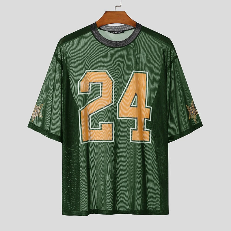 INCERUN Mens Mesh Number Print Short-Sleeve T-Shirt Fashion Streatwear Matching Jerseys Top for Male Plus Size S-5XL — view 4