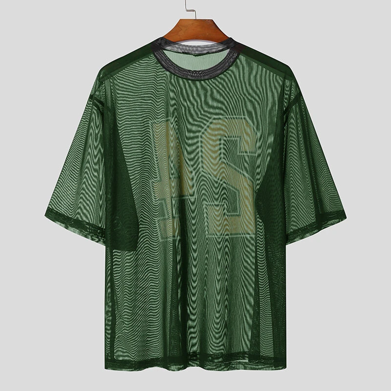 INCERUN Mens Mesh Number Print Short-Sleeve T-Shirt Fashion Streatwear Matching Jerseys Top for Male Plus Size S-5XL — view 5