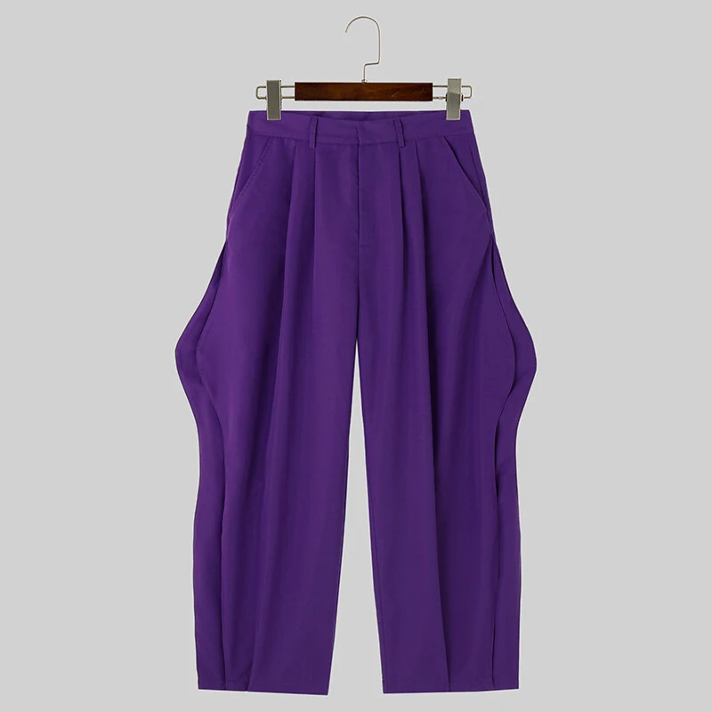 INCERUN Mens Pant Casual Chic Irregular Hem Pants for Fashion-forward Men Party Trousers — view 4