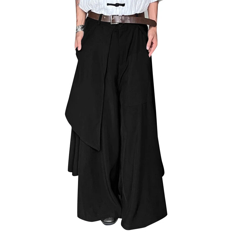 INCERUN Mens Pant Irregular Splicing Solid Color Men Pant Skirt Fashion Solid Color Streetwear Male Trousers — image 1