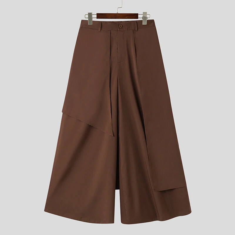 INCERUN Mens Pant Irregular Splicing Solid Color Men Pant Skirt Fashion Solid Color Streetwear Male Trousers — view 3