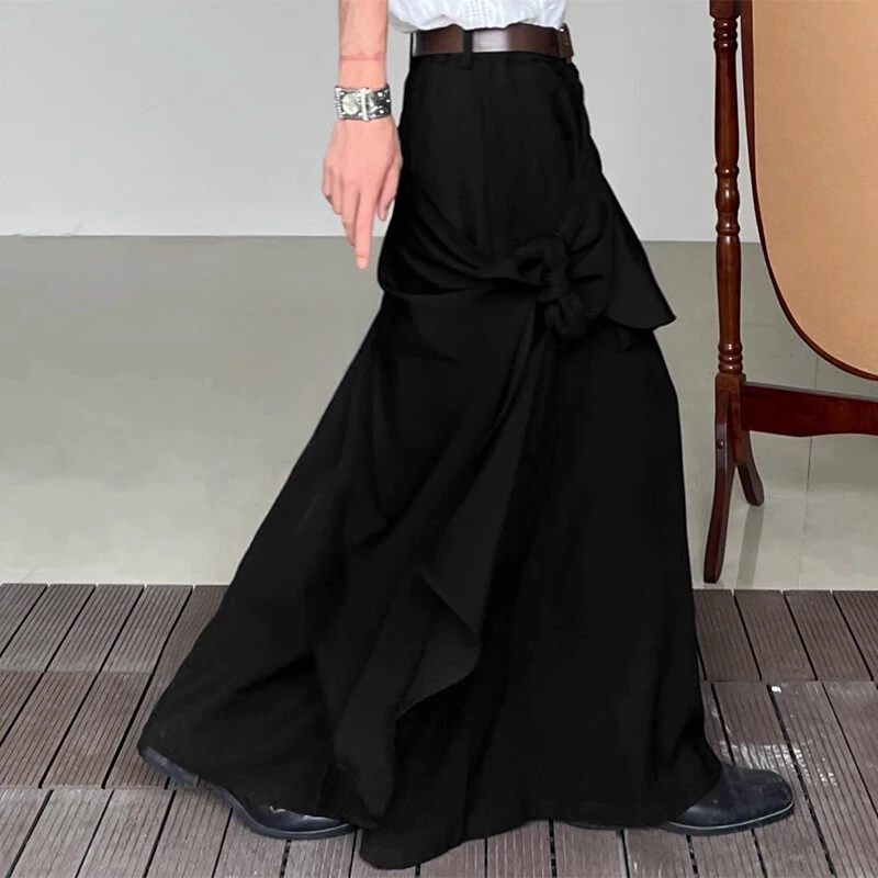 INCERUN Mens Pant Irregular Splicing Solid Color Men Pant Skirt Fashion Solid Color Streetwear Male Trousers — view 8