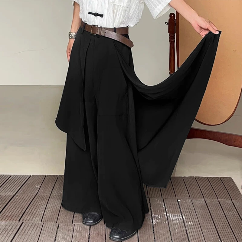 INCERUN Mens Pant Irregular Splicing Solid Color Men Pant Skirt Fashion Solid Color Streetwear Male Trousers — view 9