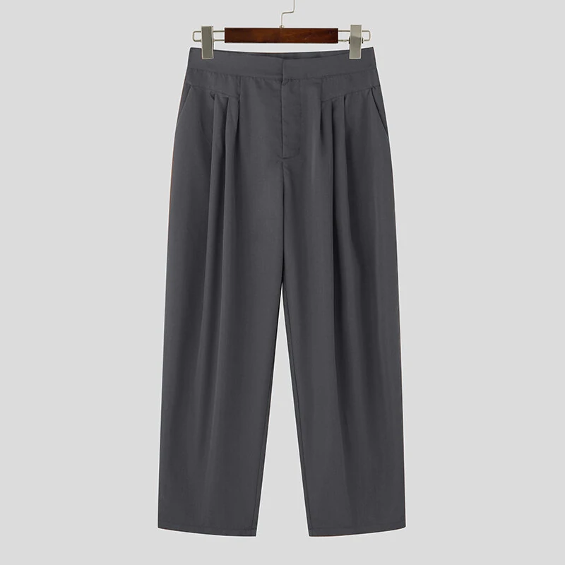 INCERUN Mens Pant Pleated Solid Color Trousers Casual Trendy Korean Pleated Solid Color Casual Pants — view 10