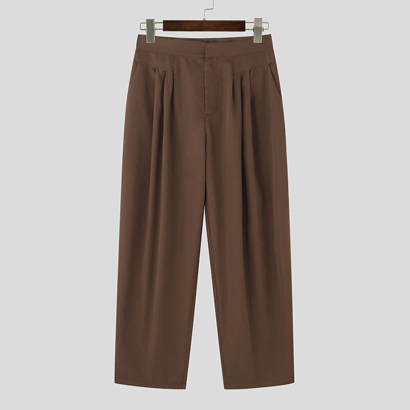 INCERUN Mens Pant Pleated Solid Color Trousers Casual Trendy Korean Pleated Solid Color Casual Pants — view 4