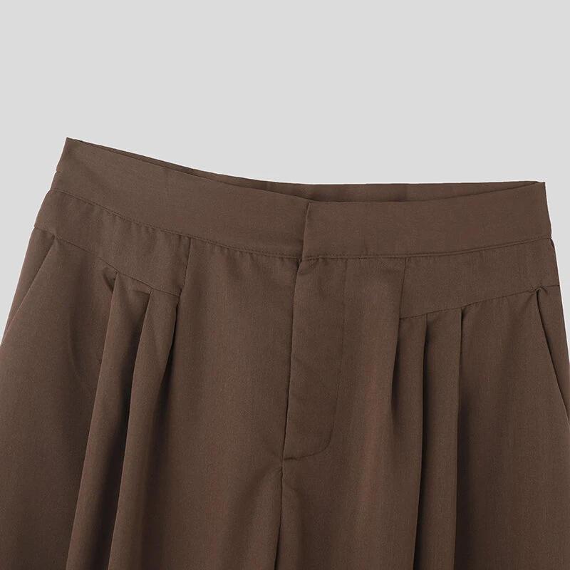 INCERUN Mens Pant Pleated Solid Color Trousers Casual Trendy Korean Pleated Solid Color Casual Pants — view 5