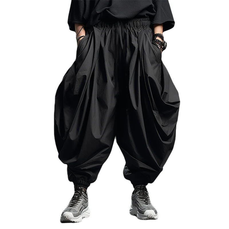 INCERUN Mens Pants Drawstring Harlan Trousers Fashion Solid Color Loose Fit Streetwear Male Pants — view 3