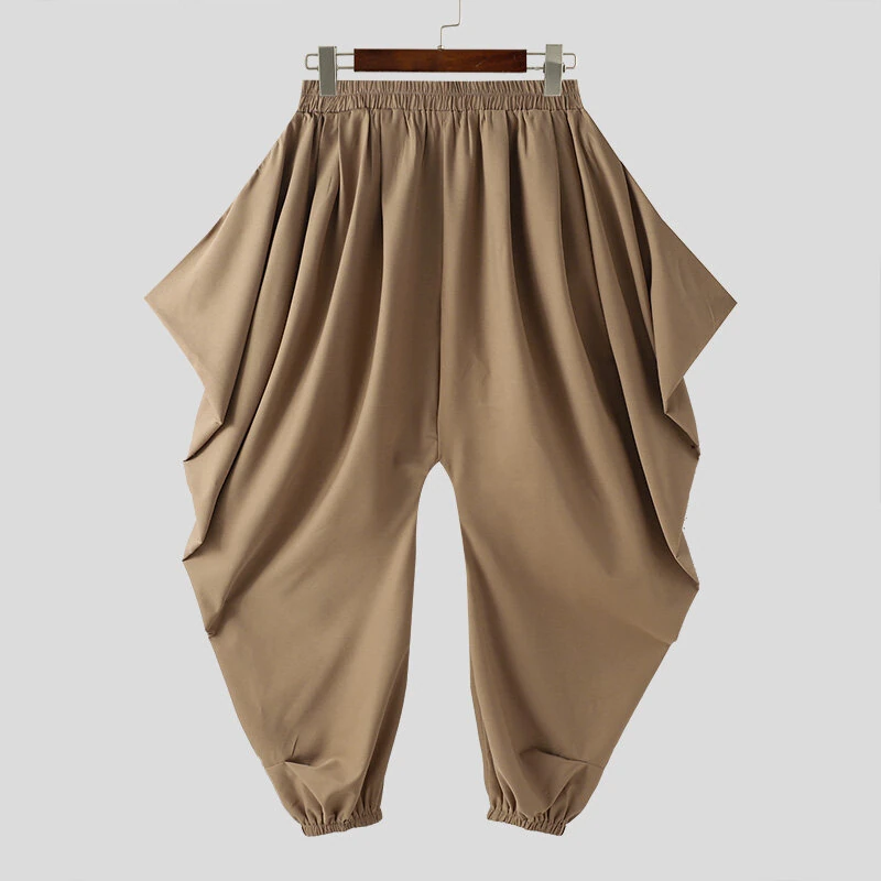 INCERUN Mens Pants Drawstring Harlan Trousers Fashion Solid Color Loose Fit Streetwear Male Pants — view 4