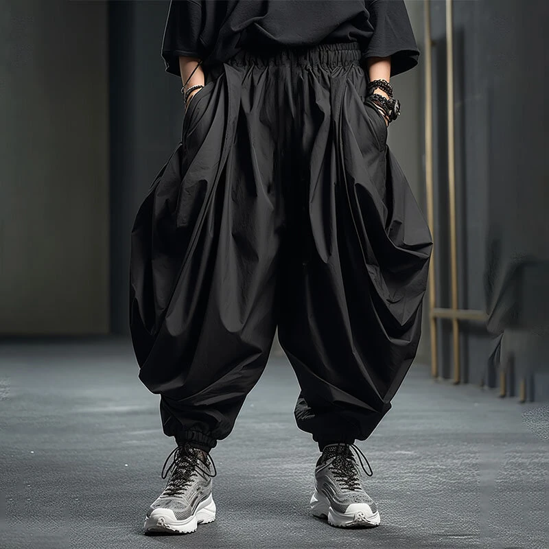 INCERUN Mens Pants Drawstring Harlan Trousers Fashion Solid Color Loose Fit Streetwear Male Pants — view 9