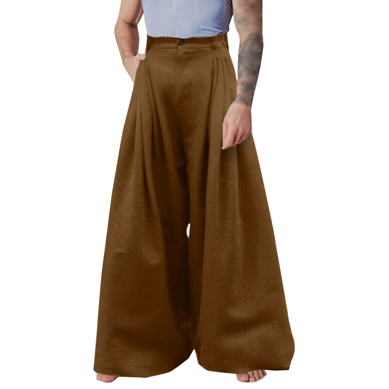INCERUN Mens Pants Pleated High Waisted Loose Fit Casual Wide Leg Trousers Men Fashion Solid Color Long Pants — image 1