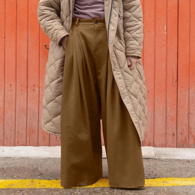 INCERUN Mens Pants Pleated High Waisted Loose Fit Casual Wide Leg Trousers Men Fashion Solid Color Long Pants — view 10
