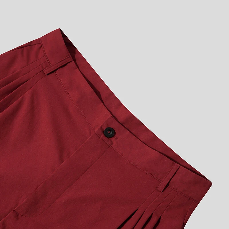 INCERUN Mens Pants Pleated High Waisted Loose Fit Casual Wide Leg Trousers Men Fashion Solid Color Long Pants — view 5