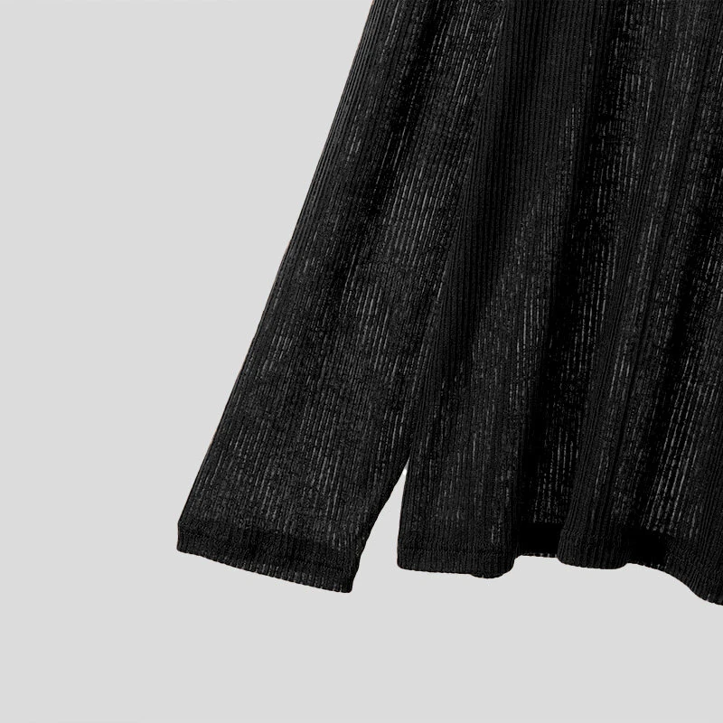 INCERUN Mens Relaxed Fit Hollow Knit Long Sleeve T-Shirt Soft Drape Fabric Slightly See-through Tshirt Top — view 7