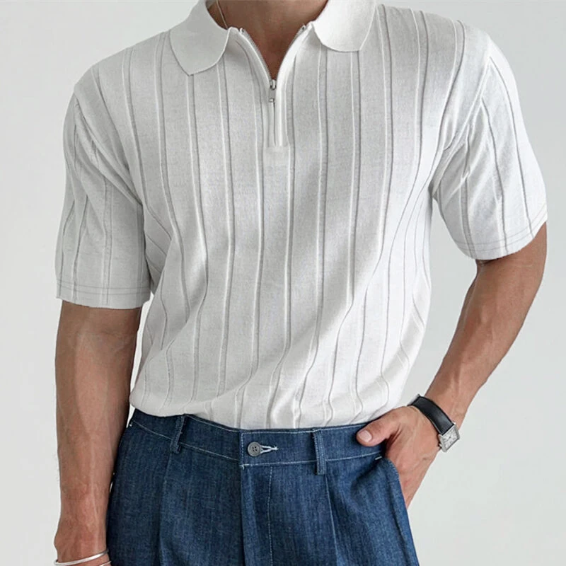 INCERUN Mens Ribbed Knit Quarter-Zip Golf Shirt Comfortable Casual Solid Color Lapel Top for Male S-5XL — view 10