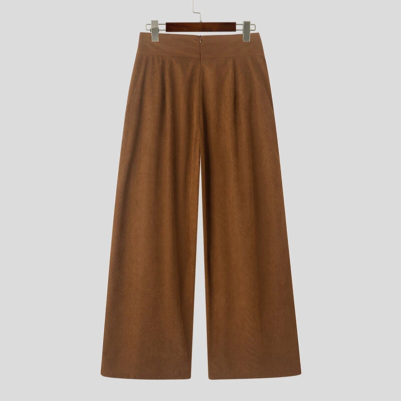 INCERUN Mens Ruched Crossover Design Pant Fashion Solid Color High Waist Casual Long Trousers for Male — view 6