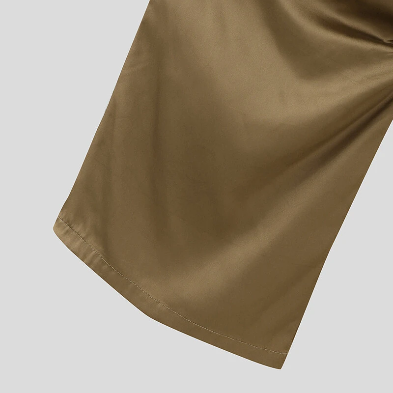 INCERUN Mens Satin Ruched Design Casual Pant Fashion Solid Color Loose Fit Straight Trousers — view 10