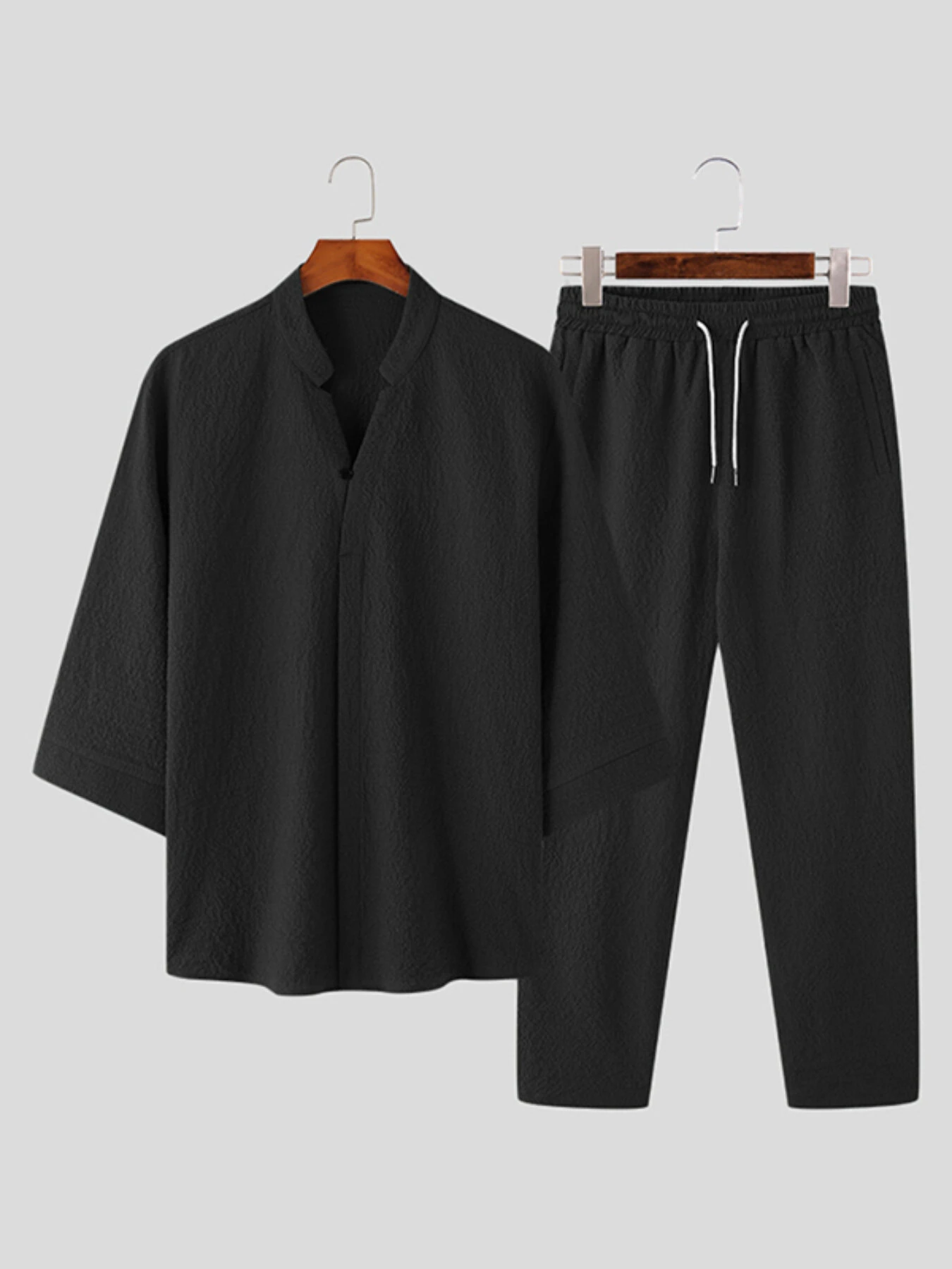 INCERUN Mens Sets 3/4 Short Sleeve Shirt & Pants Two Pieces Set Loose Daily Men's Casual Suits — view 2