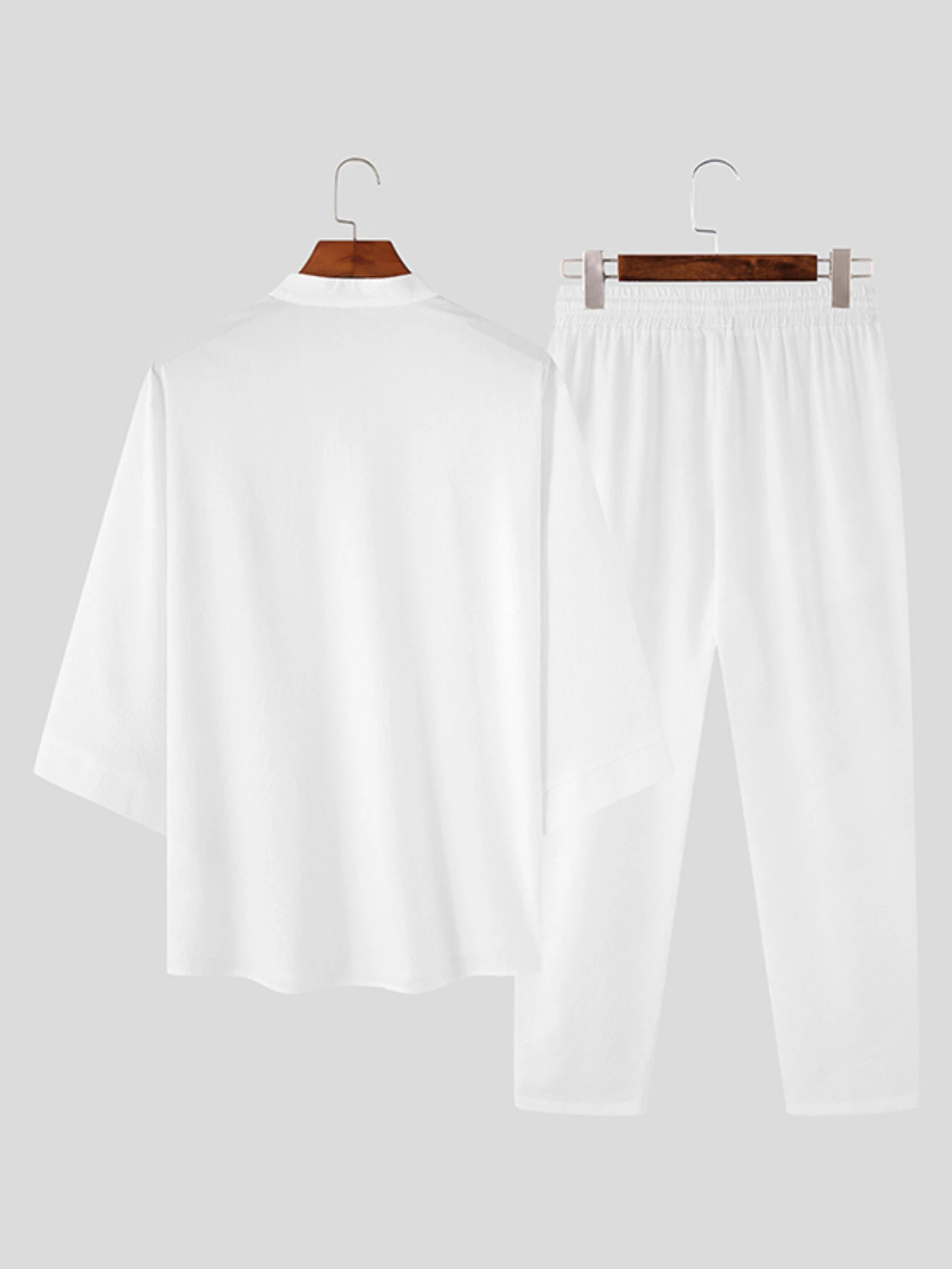 INCERUN Mens Sets 3/4 Short Sleeve Shirt & Pants Two Pieces Set Loose Daily Men's Casual Suits — view 4