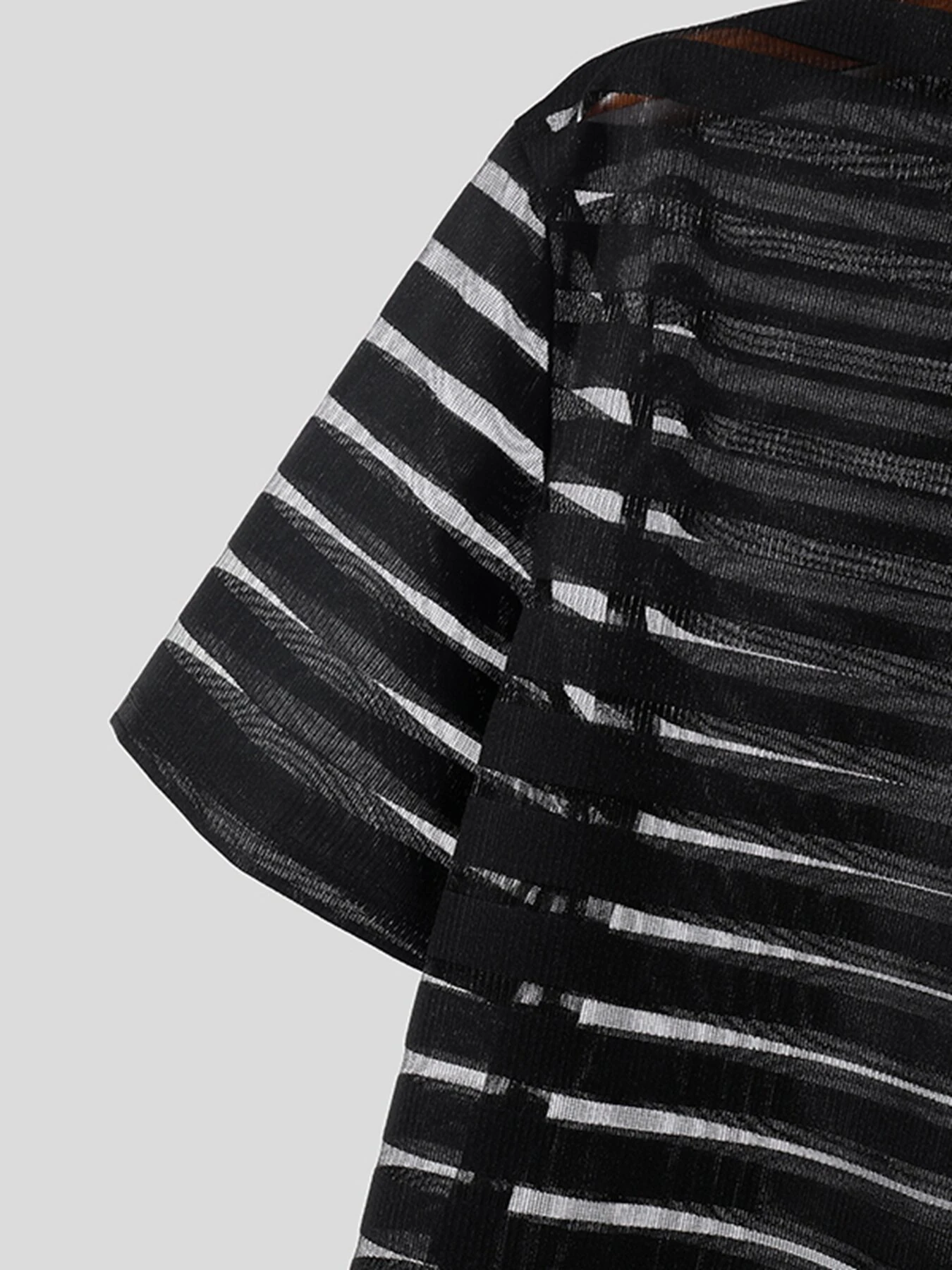 INCERUN Mens Shirt Fashion Striped Short Sleeve Men Tops See Through Party Nightclub Men Shirts S-5XL — view 6