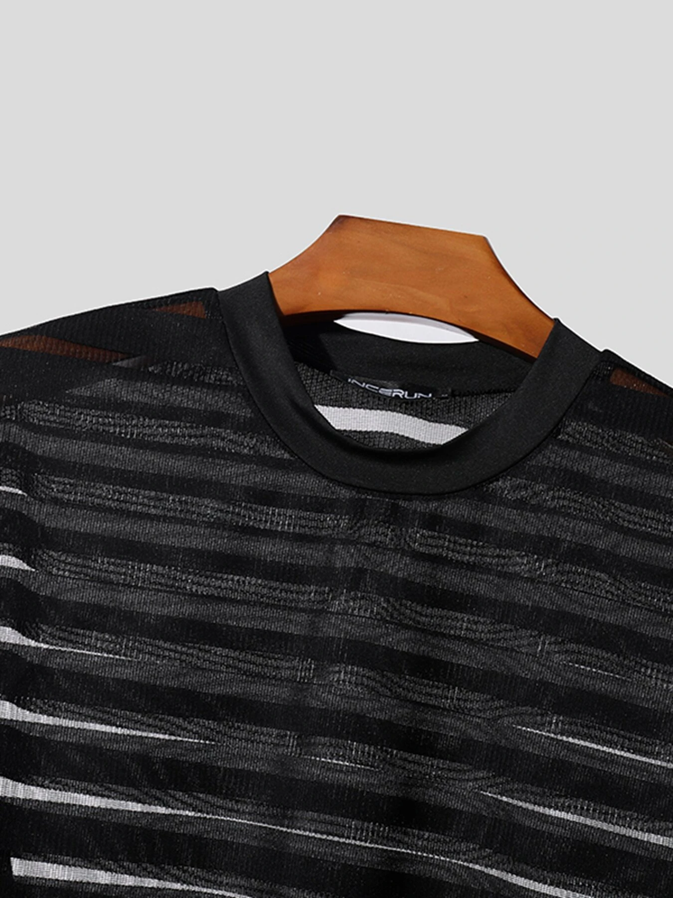 INCERUN Mens Shirt Fashion Striped Short Sleeve Men Tops See Through Party Nightclub Men Shirts S-5XL — view 7