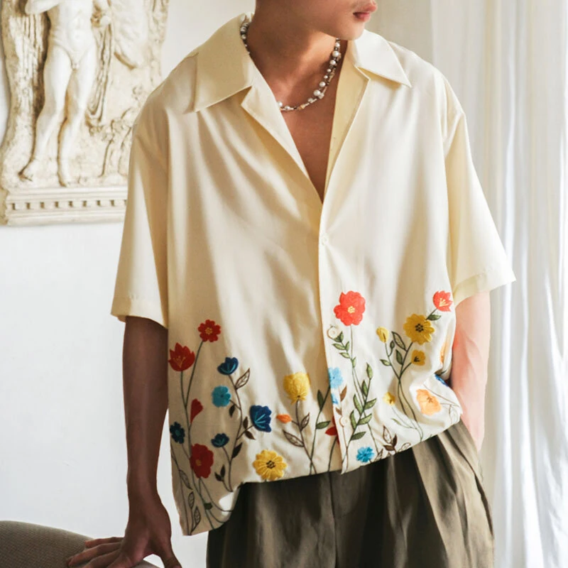 INCERUN Mens Shirts Fashion Floral Print Revere Collar Short Sleeve Shirt Summer Daily Beach Shirts — view 2