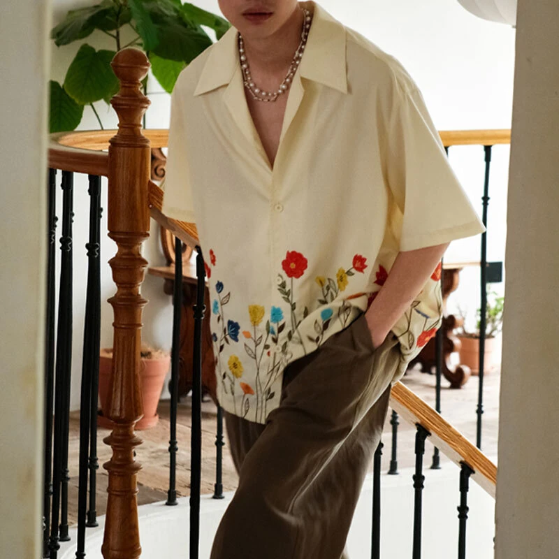 INCERUN Mens Shirts Fashion Floral Print Revere Collar Short Sleeve Shirt Summer Daily Beach Shirts — view 3