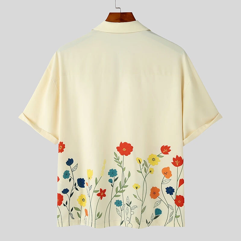 INCERUN Mens Shirts Fashion Floral Print Revere Collar Short Sleeve Shirt Summer Daily Beach Shirts — view 8