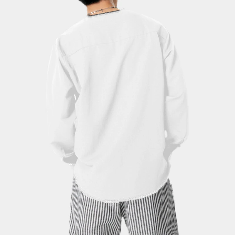 INCERUN Mens Shirts Solid Color Long Sleeve Top Shirts Summer Casual Daily V Neck Top Shirts Male Clothing — view 10
