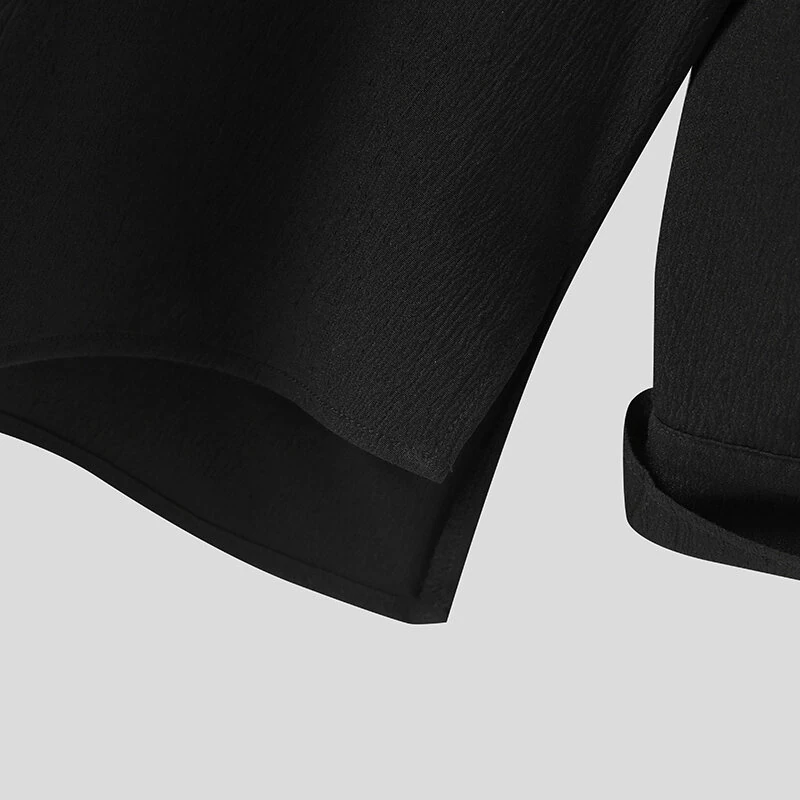 INCERUN Mens Shirts Solid Color Long Sleeve Top Shirts Summer Casual Daily V Neck Top Shirts Male Clothing — view 4