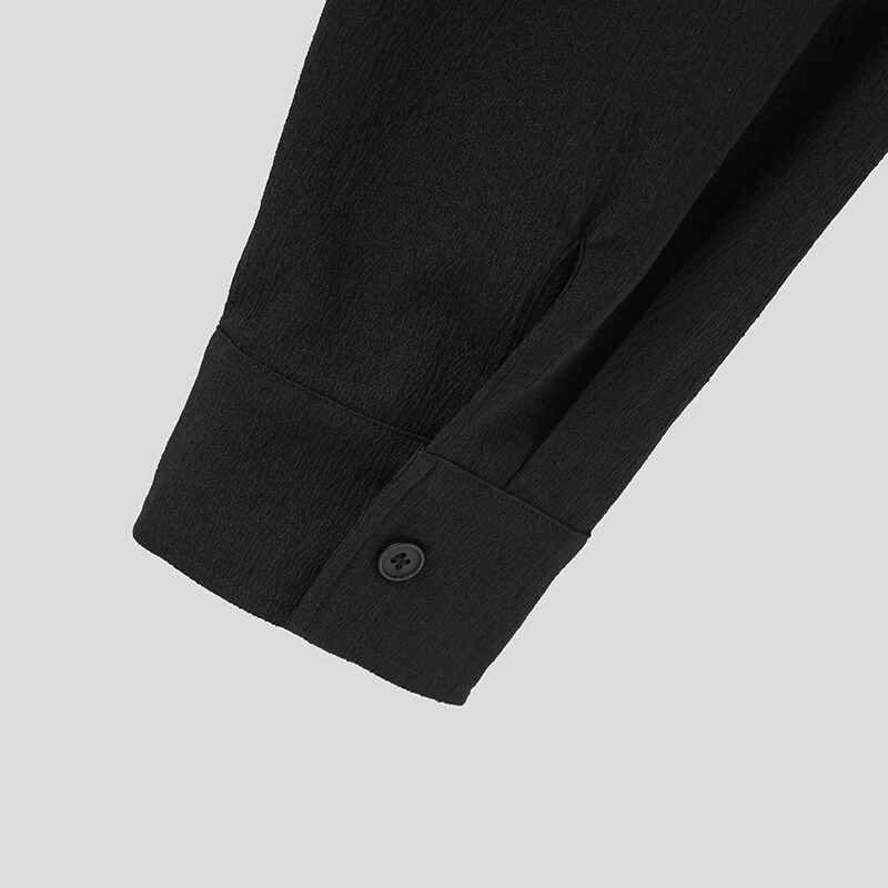 INCERUN Mens Shirts Solid Color Long Sleeve Top Shirts Summer Casual Daily V Neck Top Shirts Male Clothing — view 5