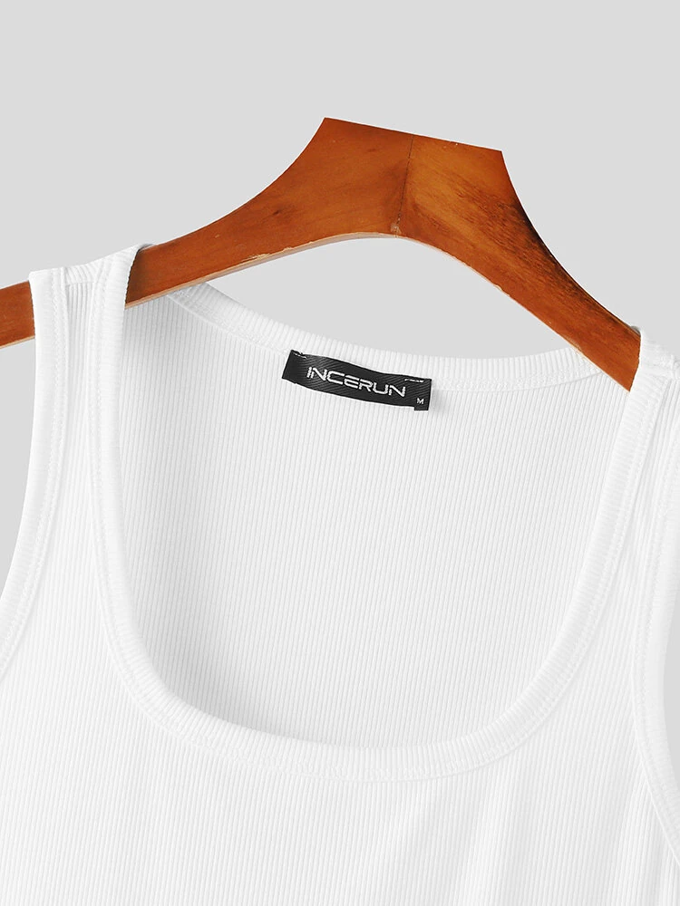 INCERUN Mens Simple Sport Solid Color Knitted Sleeveless Tank Top — view 6